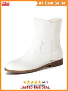 Women's Flat Ankle Boots Stacked Low Heel V-Cut Zip Booties